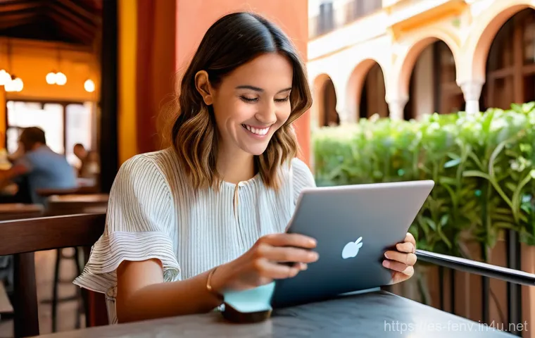 디지털 환경 모니터링 - **Prompt:** A young, warm-looking female blogger in her late 20s, with a friendly smile, sits comfor...