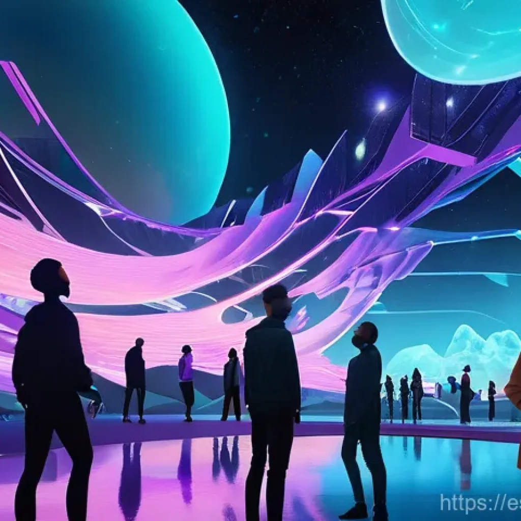 디지털 환경 변화 예측 - **Prompt:** A diverse group of adult individuals, fully clothed in modern, stylish attire, joyfully ...