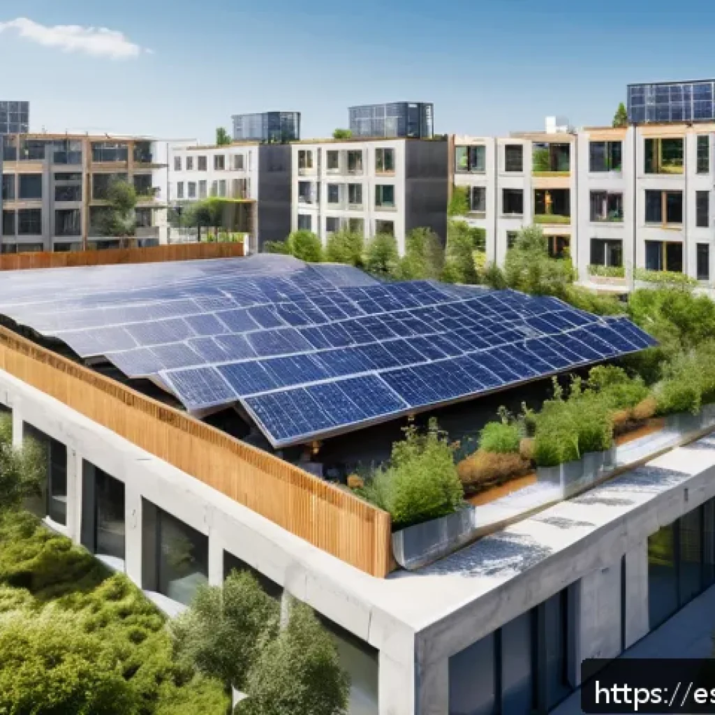 환경을 고려한 인프라 개발 - A modern sustainable construction site in a Spanish urban setting, showcasing eco-friendly materials...