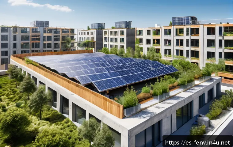 환경을 고려한 인프라 개발 - A modern sustainable construction site in a Spanish urban setting, showcasing eco-friendly materials...