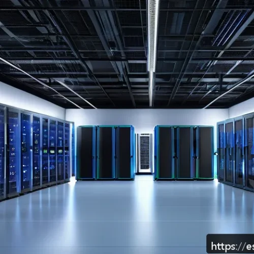 그린 IT 기술 - A modern data center interior showcasing advanced energy-efficient cooling systems with visible smar...