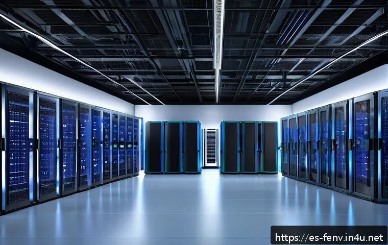 그린 IT 기술 - A modern data center interior showcasing advanced energy-efficient cooling systems with visible smar...