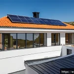 에너지 효율적인 건축물 - A modern Spanish home exterior showcasing advanced thermal insulation techniques: visible layers of ...
