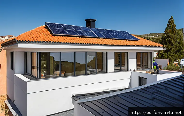에너지 효율적인 건축물 - A modern Spanish home exterior showcasing advanced thermal insulation techniques: visible layers of ...